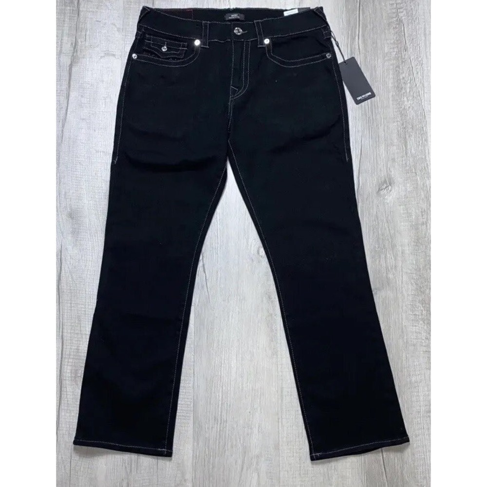 $159‎ NWT  True Religion Ricky Flap Relaxed Jeans Black WORLD TOUR BUDDHA 36x32
